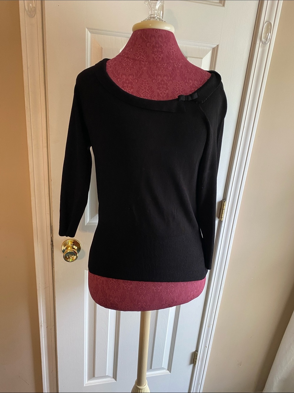 Worthington Black Off-Shoulder Bow-Trim Knit Sweater Size Large